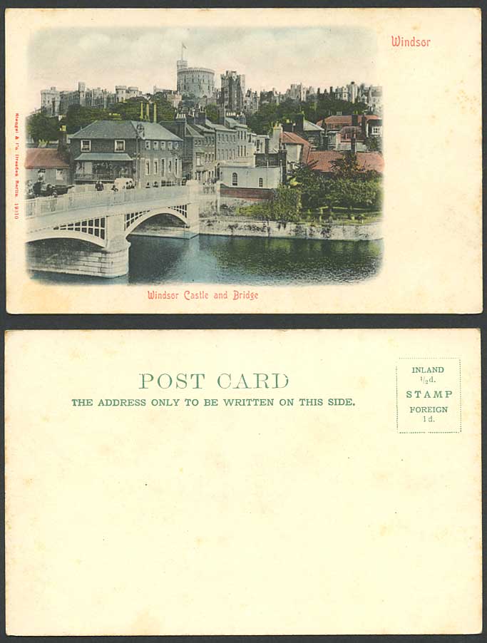 Windsor Castle and Bridge Old Hand Tinted U.B. Postcard River Scene Round Tower