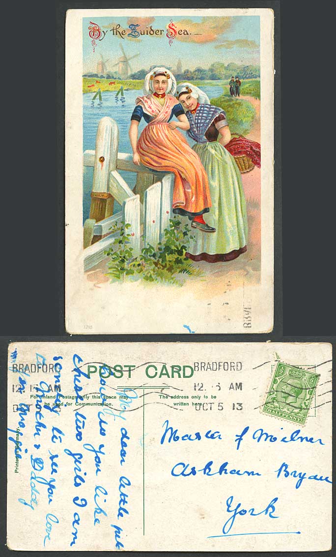 Netherlands Old Postcard Dutch Women Ladies By The Zuider Sea Zuiderzee Windmill