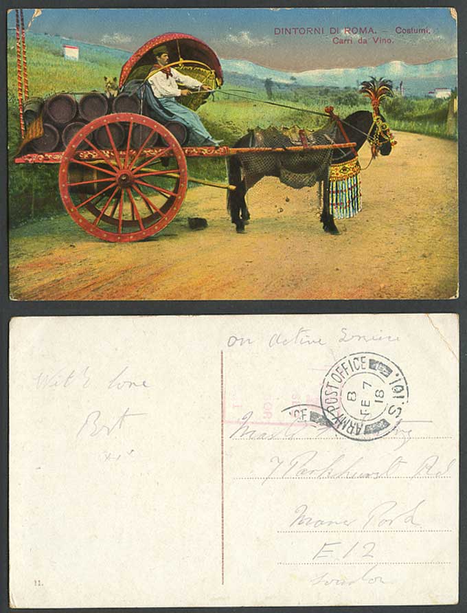 Italy OAS 1918 Old Postcard Dintorni di Roma Costumi Carri Vino, Wine Horse Cart