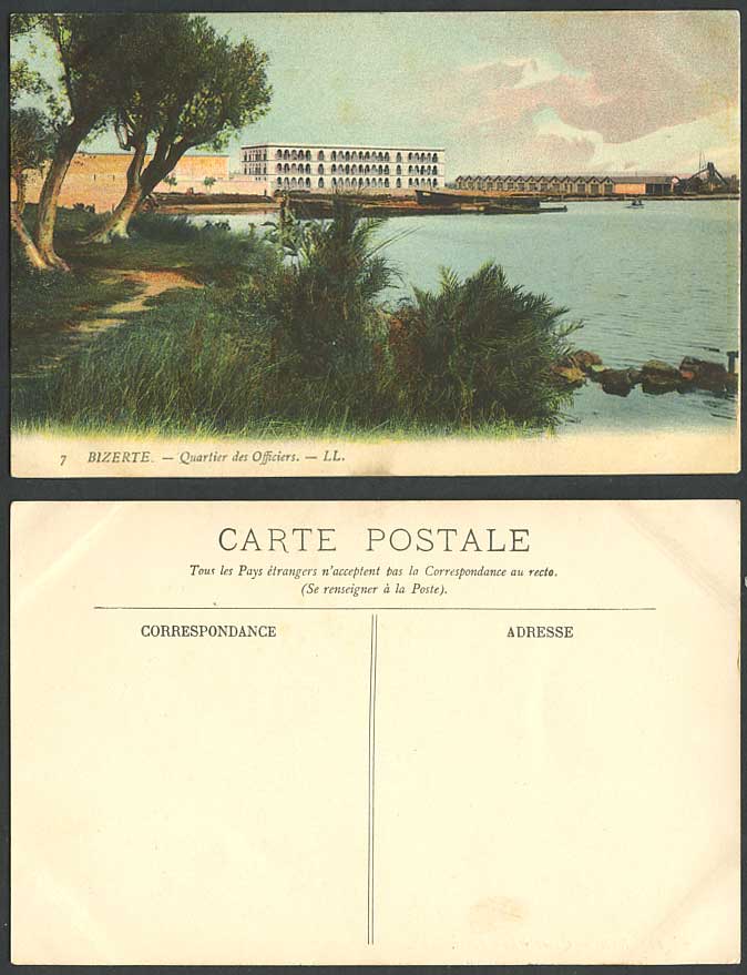 Tunisia BIZERTE Old Colour Postcard Quartier des Officiers Quarter, Boats L.L. 7