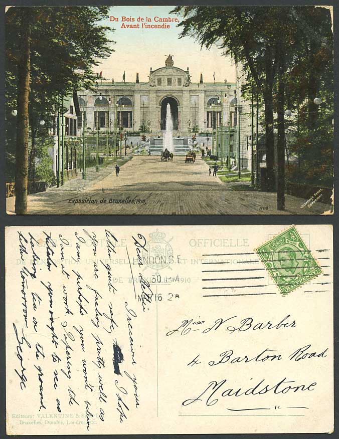 Exposition de Bruxelles 1910, Du Bois de la Cambre Before Fire 1912 Old Postcard