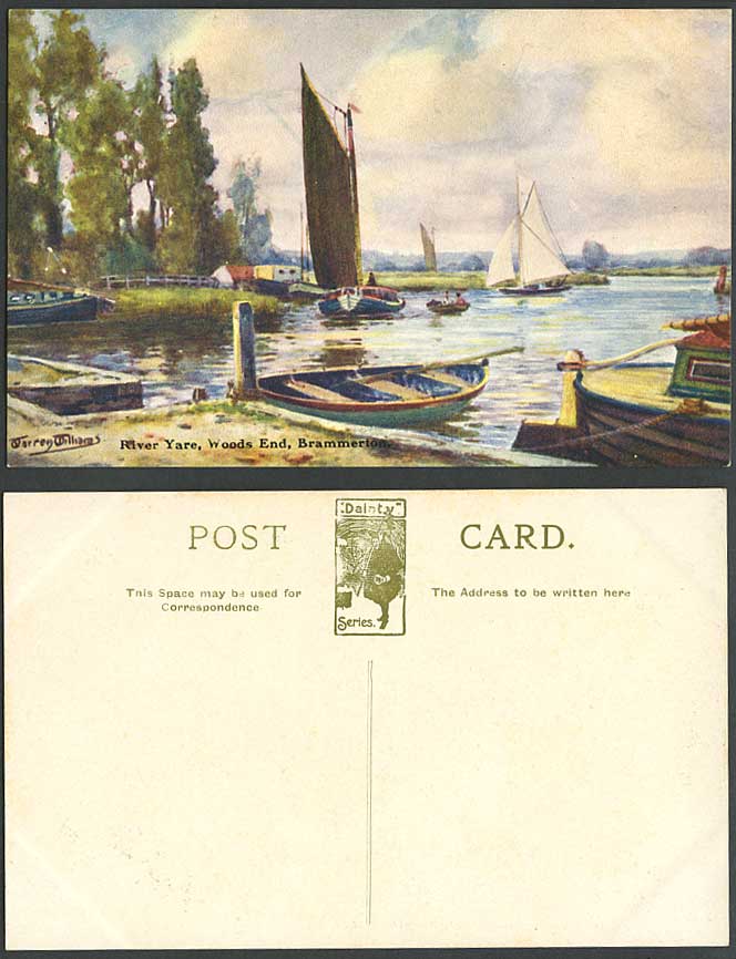 Bramerton River Yare Woods End Brammerton Boats Jarren Williams Old ART Postcard