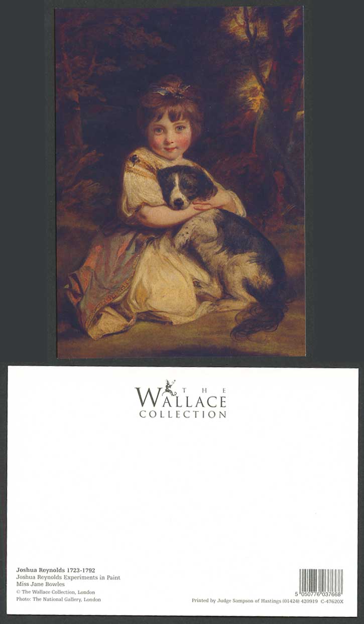Miss Jane Bowles Girl, Dog Puppy Joshua Reynolds The Wallace Collection Postcard