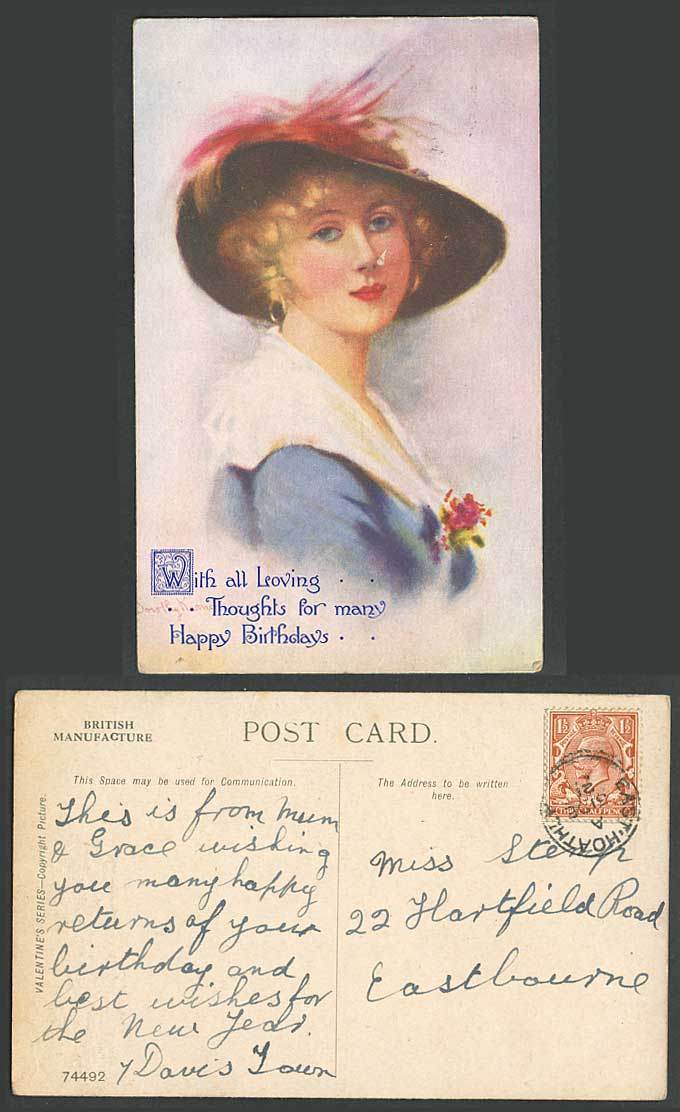 Dorothy Keene Glamour Lady Woman 1921 Old Postcard Loving Thought Happy Birthday