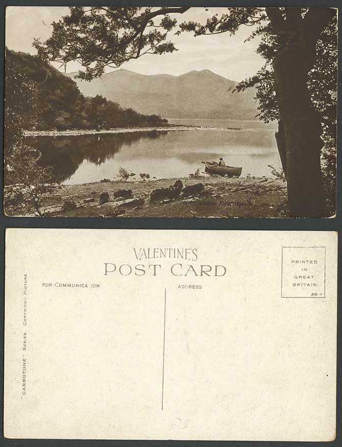 Ireland Co Kerry Old Postcard Killarney Lake Boat at Innisfallen Island Mountain