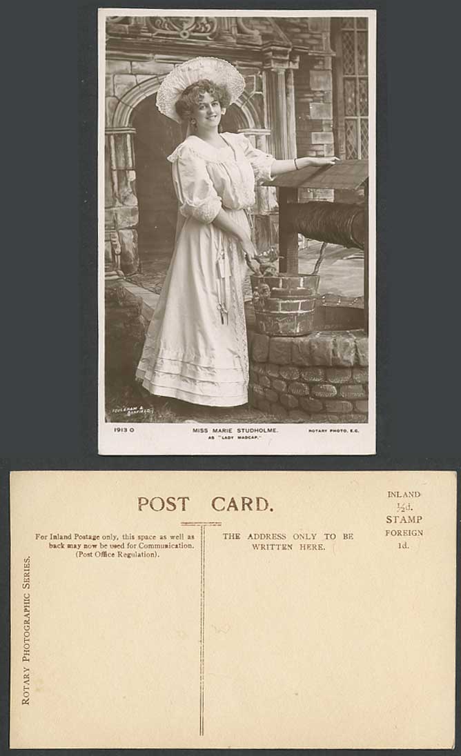 Actress Miss MARIE STUDHOLME as Lady Madcap, Draw Water Well Bucket Old Postcard