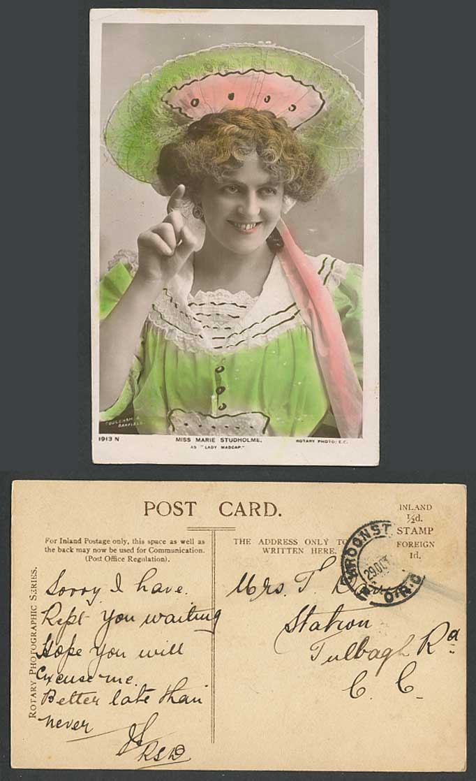 Actress Miss MARIE STUDHOLME Lady Madcap Pointing Finger Old Real Photo Postcard
