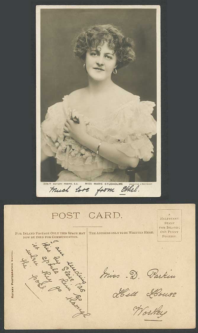 Actress Miss MARIE STUDHOLME Earring Bracelet Old Real Photo Postcard Rotary 226