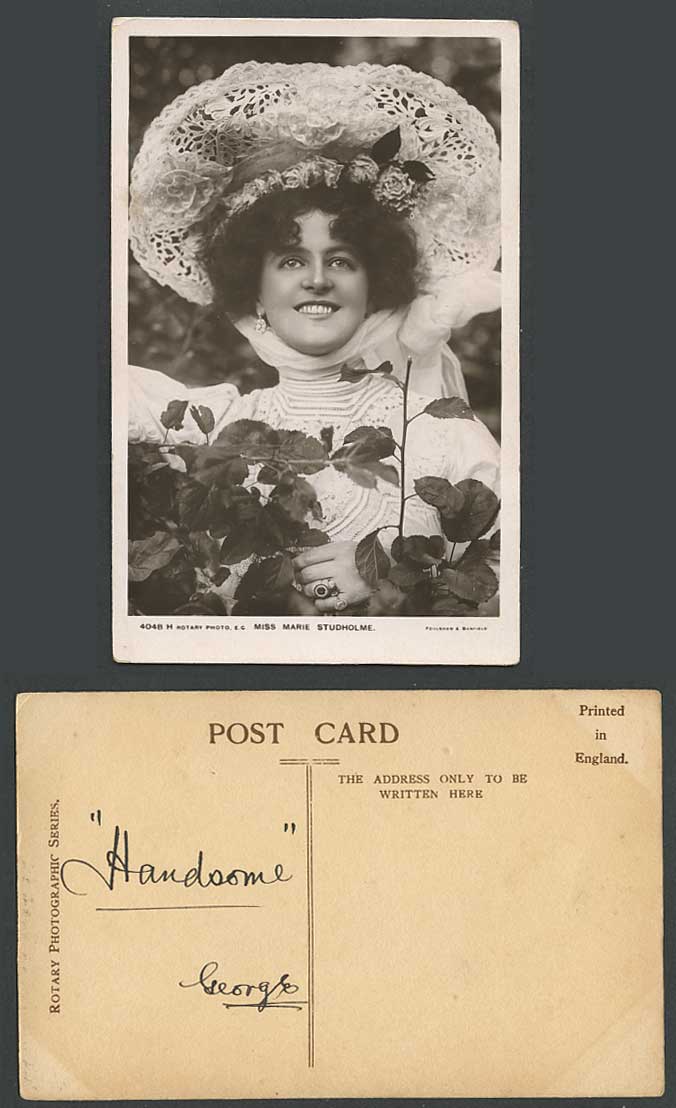 Actress Miss MARIE STUDHOLME Smile Hat Ring Old Real Photo Postcard Rotary 4048H