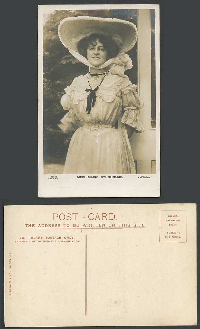 Actress Miss MARIE STUDHOLME Lady wear Dress Hat & Smile Old Real Photo Postcard
