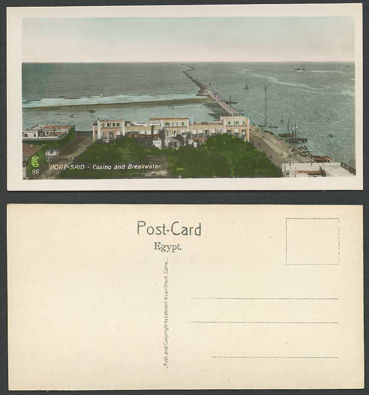 Egypt Old RP Postcard Port Said Casino Breakwater Bridge Panorama Bookmark Style