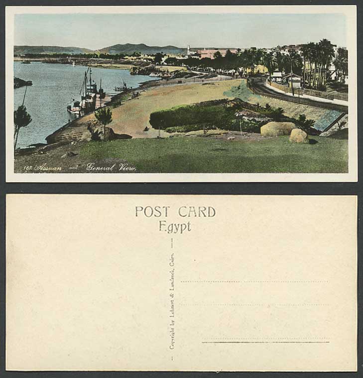 Egypt Old RP Postcard Assuan Assouan Panorama General View Boats, Bookmark Style