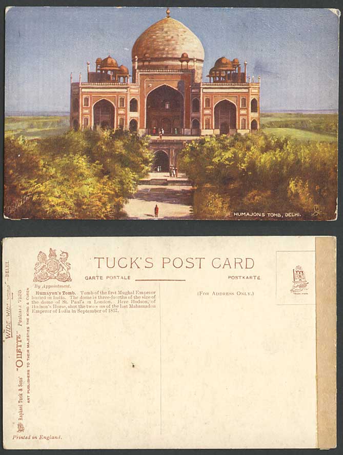 India Old Tuck's Oilette Postcard HUMAYON'S TOMB Delhi, 1st First Mughal Emperor