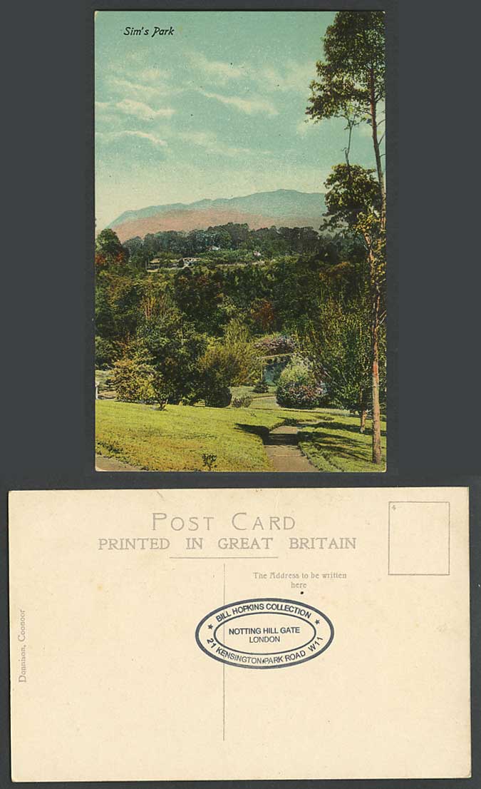 India Old Postcard SIMS SIM'S PARK COONOOR, Mountains Road Path to Lake or River