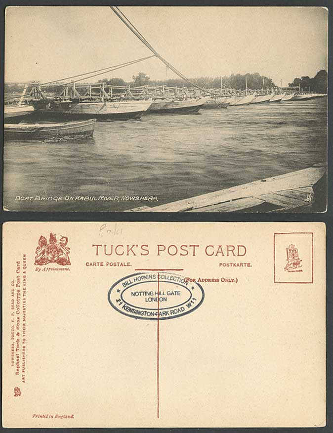 Pakistan Old Postcard Boat Bridge on KABUL RIVER Boats Nowshera Tuck's Collotype
