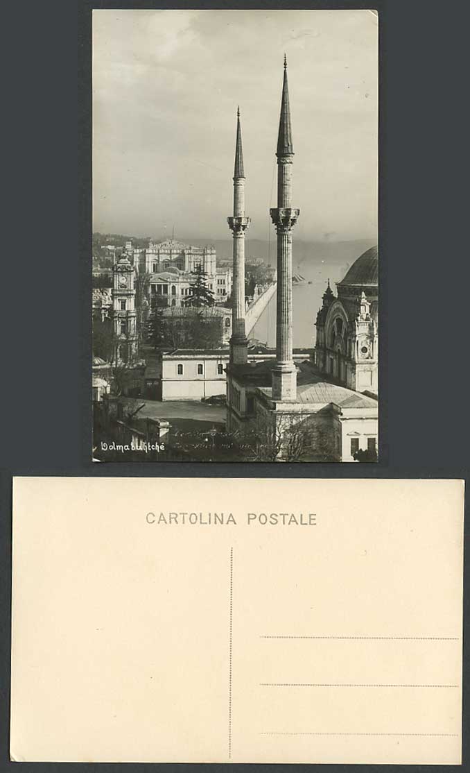 Turkey Old Real Photo Postcard Istanbul Dolma Baghtch Mosque Clock Tower Mosquee