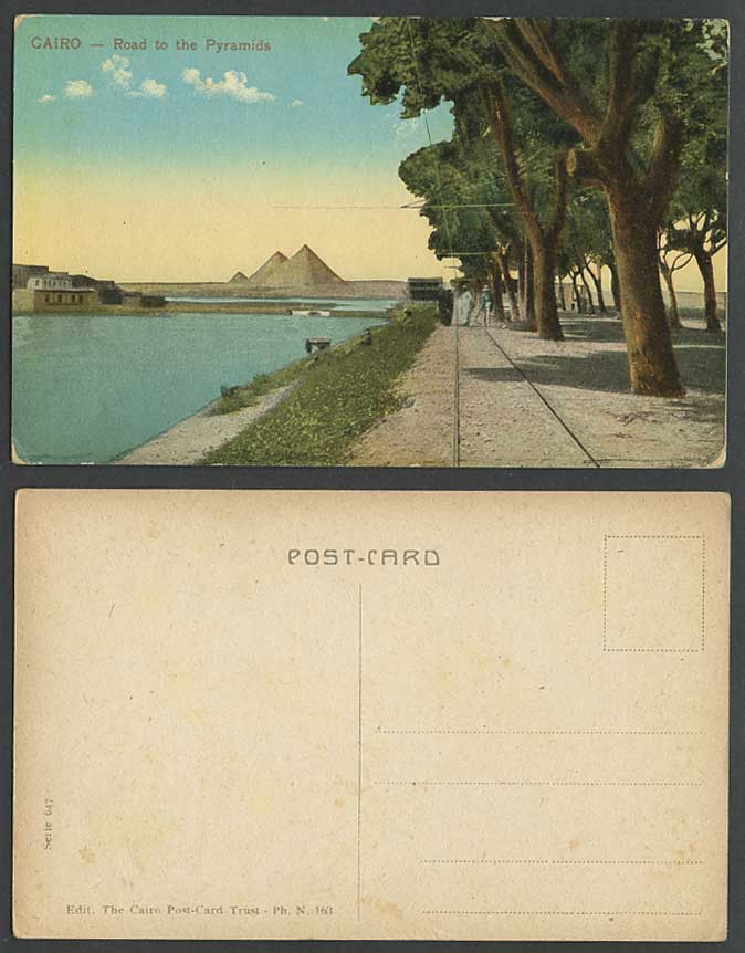 Egypt Old Colour Postcard Cairo ROAD to PYRAMIDS, Caire Route des Pyramides Rail