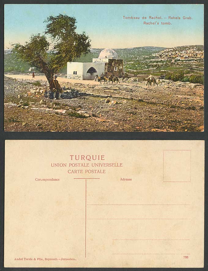 Palestine Jerusalem Old Postcard Rachel's Tomb Tombeau de Rachel Grab Camels 798