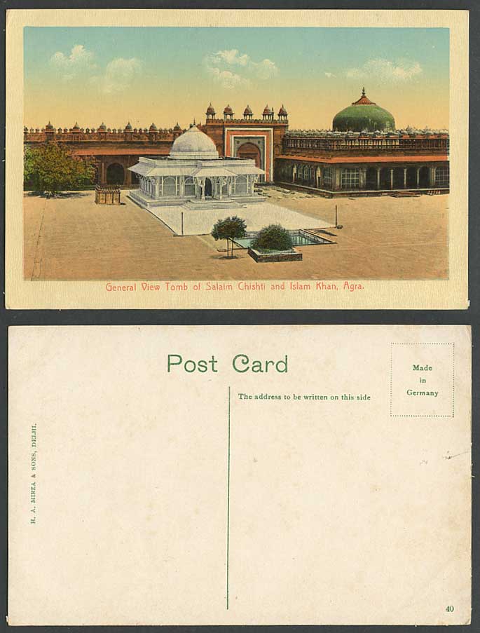 India Old Postcard General View Tomb of Salaim Chishti and Islam Khan Agra Trees
