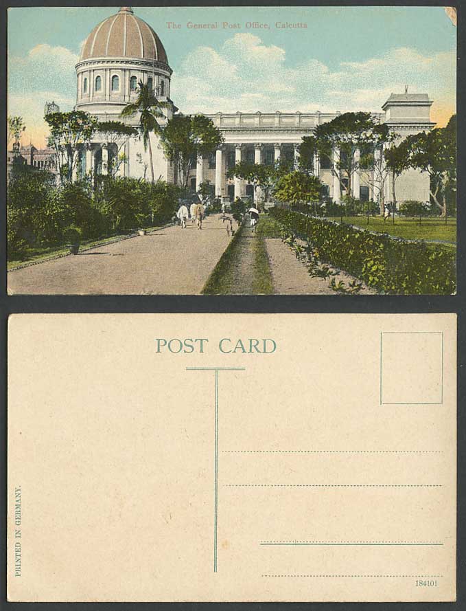 India Old Colour Postcard Road to GENERAL POST OFFICE Calcutta G.P.O. GPO Garden
