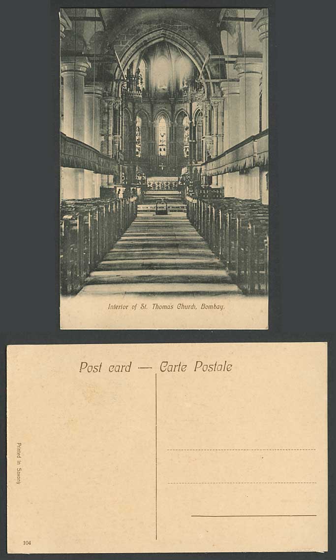 India Old Postcard Interior of St. Thomas Cathedral Bombay Stained Glass Windows