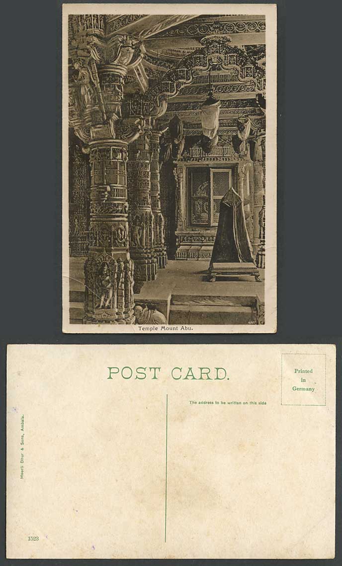 India Old Postcard Mount Abu Aboo IN DILWARA TEMPLE Deities Carvings Moorli 1523