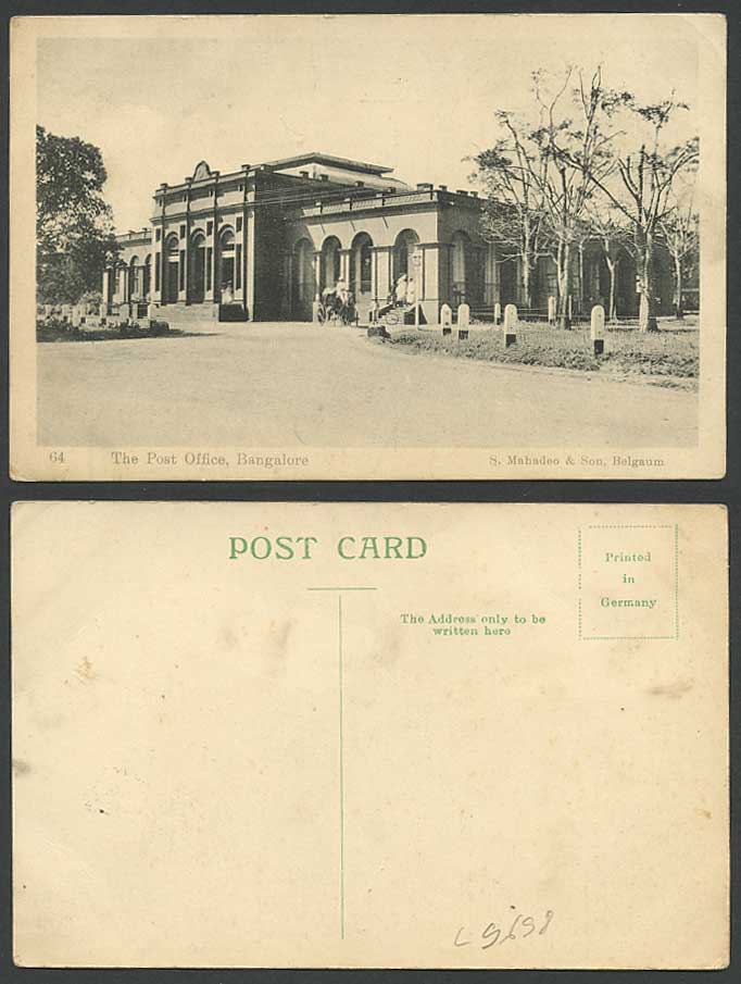 India Old Postcard The Post Office Bangalore General Post Office Postman Bicycle