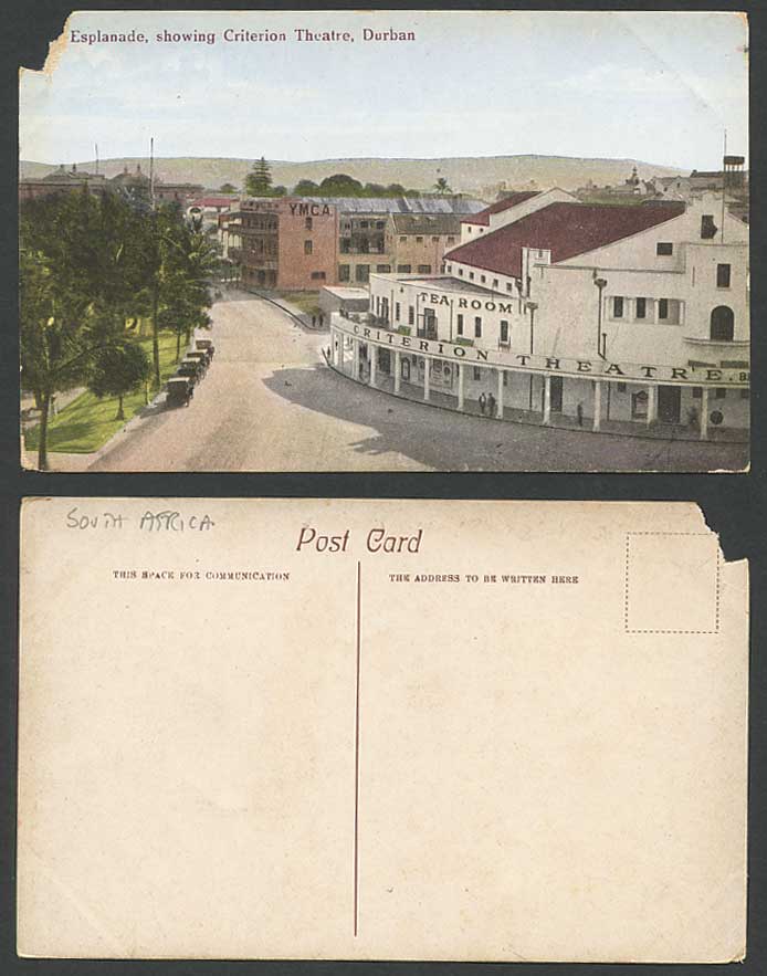 South Africa Old Postcard Durban Esplanade, YMCA, Criterion Theatre Street Scene