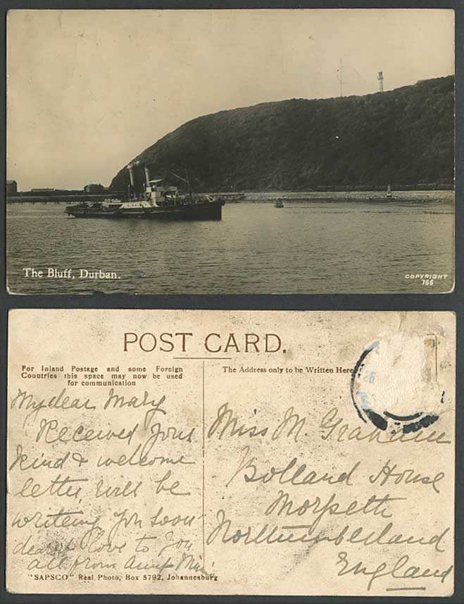 South Africa Old Real Photo Postcard Durban The Bluff Lighthouse Steam Ship Boat