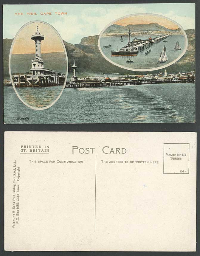 South Africa Old Postcard The Pier Lighthouse Cape Town Table Mountain Boat Ship