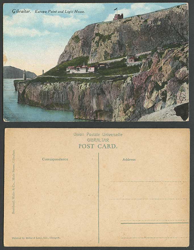 Gibraltar Old Colour Postcard Lighthouse EUROPA POINT & Light House Rocks Cliffs