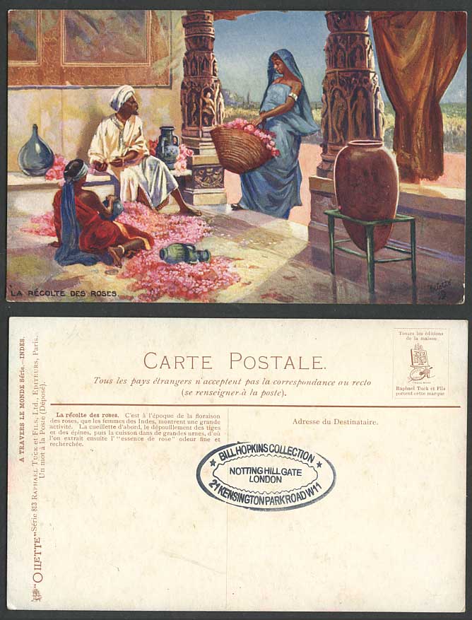 India Old Tuck's Postcard Harvest of Roses Indian Women Picking Counting Cooking