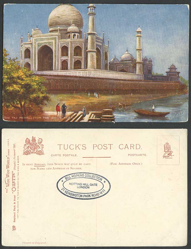India Old Tuck's Oilette Postcard TAJ MAHAL from River Agra Wonder of Earth Boat