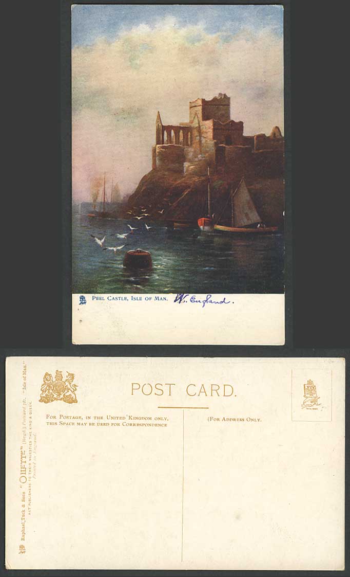 Isle of Man Old Tuck's Oilette Postcard PEEL CASTLE FW Hayes Sailing Boats Birds