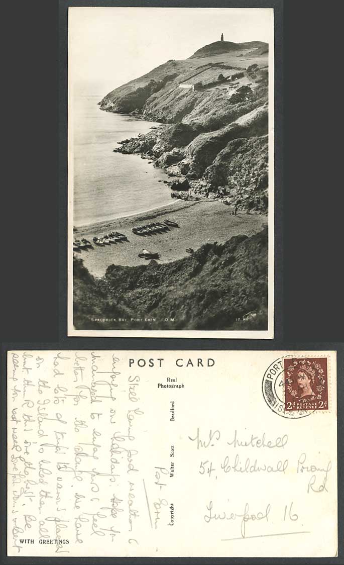 Isle of Man 1955 Old Real Photo Postcard SPALDRICK BAY Port Erin Beach Boats IOM