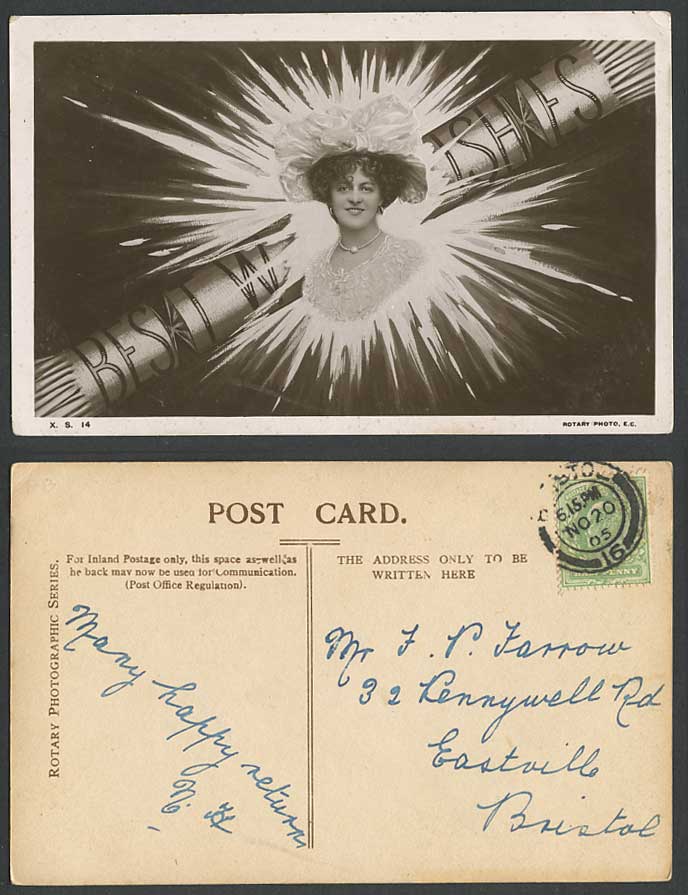 Actress Miss MARIE STUDHOLME 1905 Old Real Photo Postcard Best Wishes Greetings
