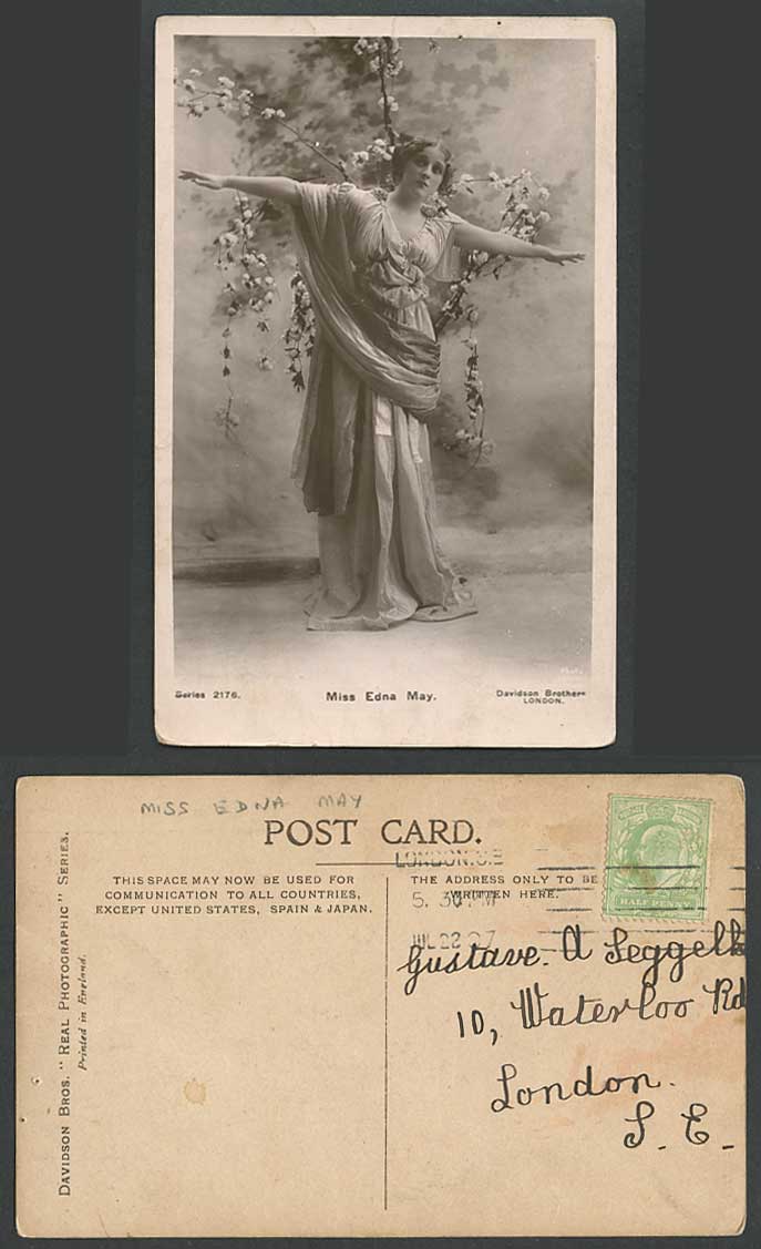 American Actress MISS EDNA MAY Edna Pettie 1907 Old Real Photo Postcard Davdison
