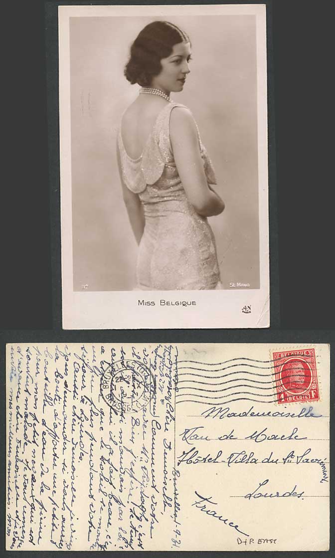 Miss Belgique BelgiumBelgian Lady Glamour Woman 1c. 1931 Old Real Photo Postcard