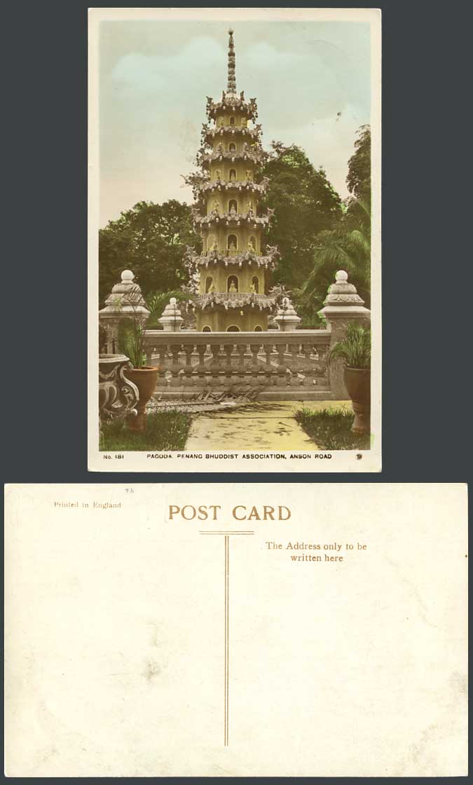 Penang, Buddhist Association, Anson Road, Pagoda Temple Old Colour R.P. Postcard