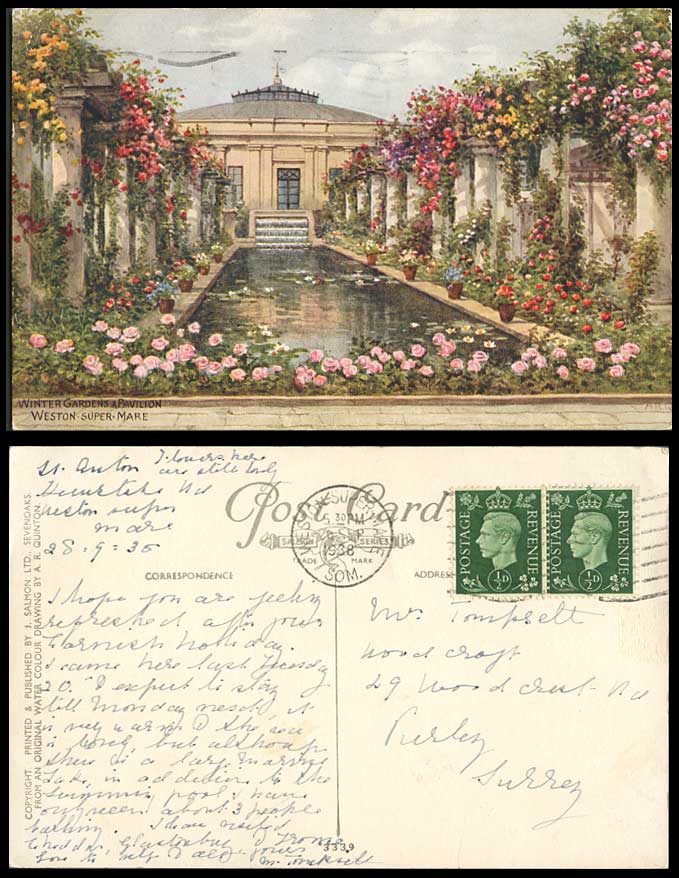 A.R. Quinton 1938 Old Postcard Winter Gardens & Pavilion, Weston-Super-Mare 3339