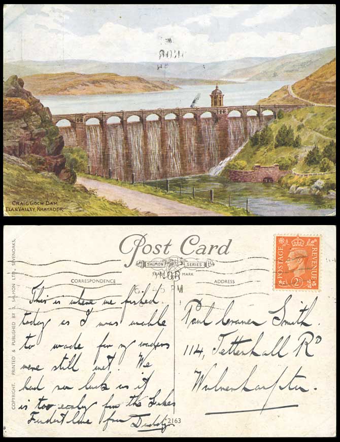 A.R. Quinton 1949 Old Postcard Craig Goch Dam Elan Valley Craig Goch, Falls 2163