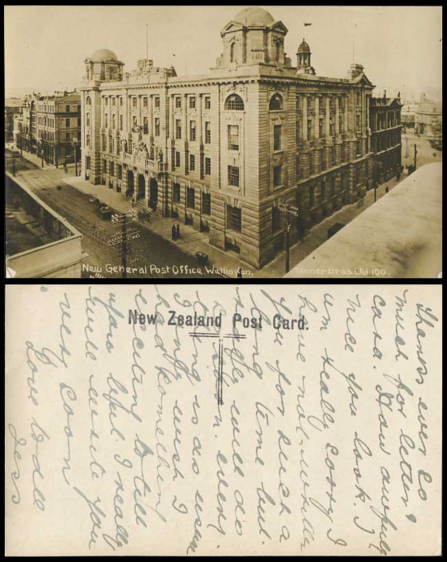 New Zealand Old Real Photo Postcard Wellington New General Post Office G.P.O GPO