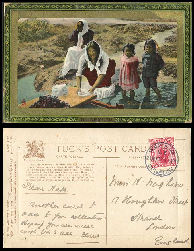 New Zealand Ohinemutu Maori Women Washing in a Hot Pool 1912 Old Tuck's Postcard
