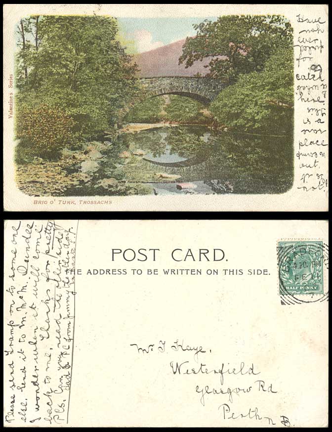TROSSACHS Brig O' Turk Bridge River Scene Scotland 1903 Old Colour U.B. Postcard