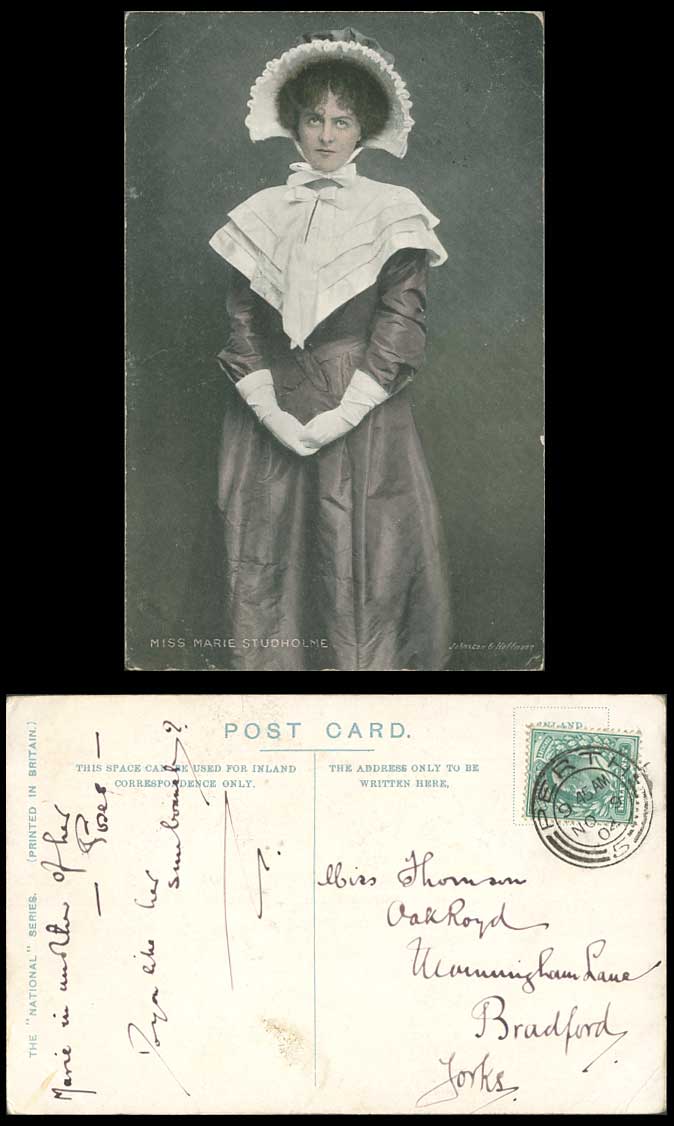 Edwardian Actress Miss MARIE STUDHOLME Gloves and Hat  1904 Old Colour Postcard