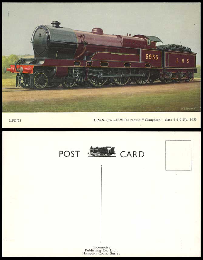 L.W.S. ex-LNWR rebuilt Claughton 4-6-0 5953 Locomotive Train Engine Old Postcard