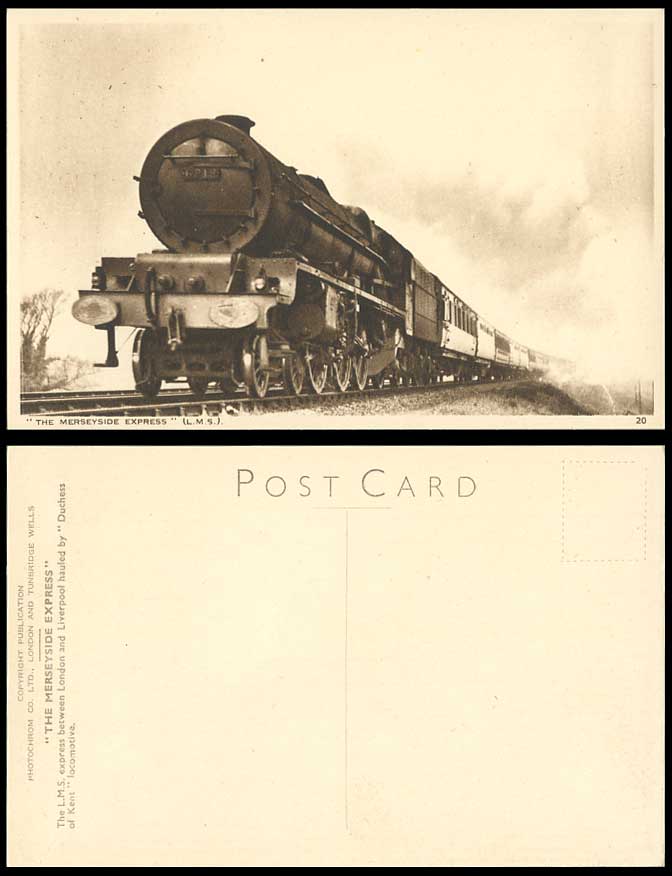Merseyside Express L.M.S. Duchess of Kent Locomotive Train Engine Old Postcard