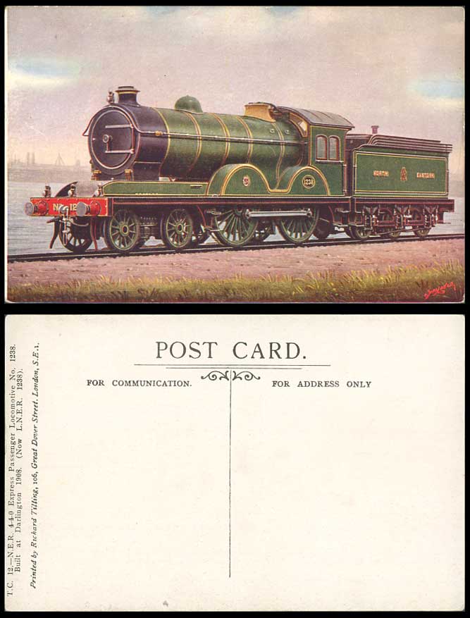 T.C. 12 N.E.R. 4-4-0 1238 Express Passenger Locomotive Train Engine Old Postcard