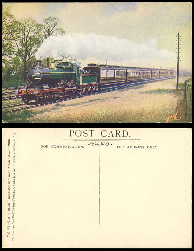 T.C. 46 G.W.R. Down Cornishman Acton c.1900 Locomotive Train Engine Old Postcard