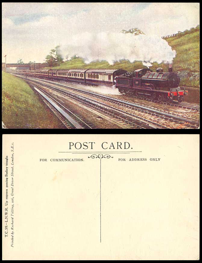 T.C. 59 LNWR Up Express Pass Bushey troughs Locomotive Train Engine Old Postcard